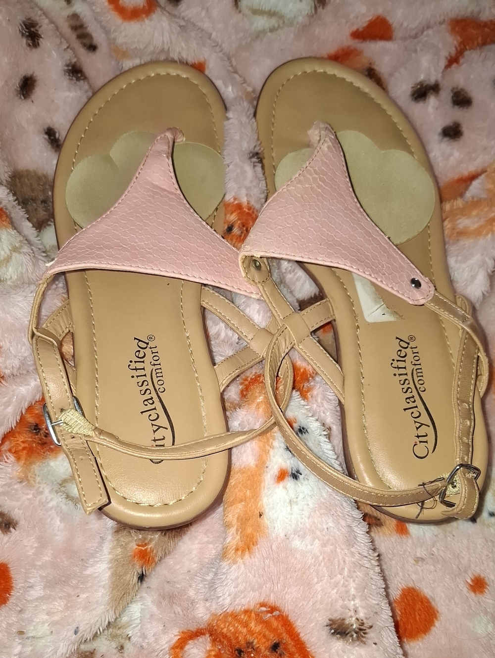 Cityclassified Pink and Tan T-Strap Women's Sandals